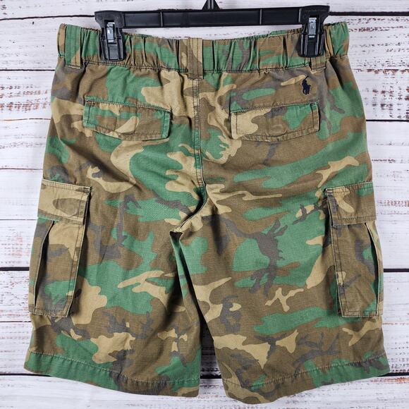 NWT Polo Ralph Lauren Cargo Shorts Youth 18 Camo Green Ripstop Cotton Drawstring - Picture 2 of 9